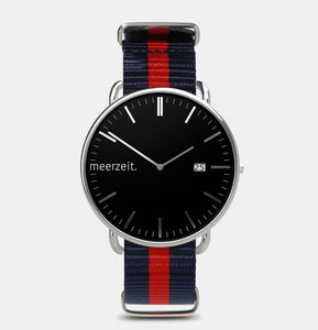 gezeiten - lechtsand. - nylon blau-rot - meer.zeit  Uhr, meerzeitStore, meerzeit. GmbH