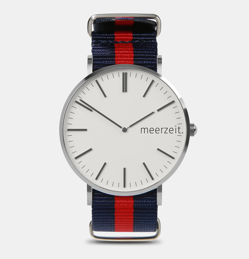 heimathafen - eversand. - nylon blau-rot - meer.zeit  Uhr, meerzeitStore, meerzeit. GmbH