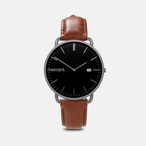 gezeiten - graugat. - leder braun - meer.zeit  Uhr, meerzeitStore, meerzeit. GmbH