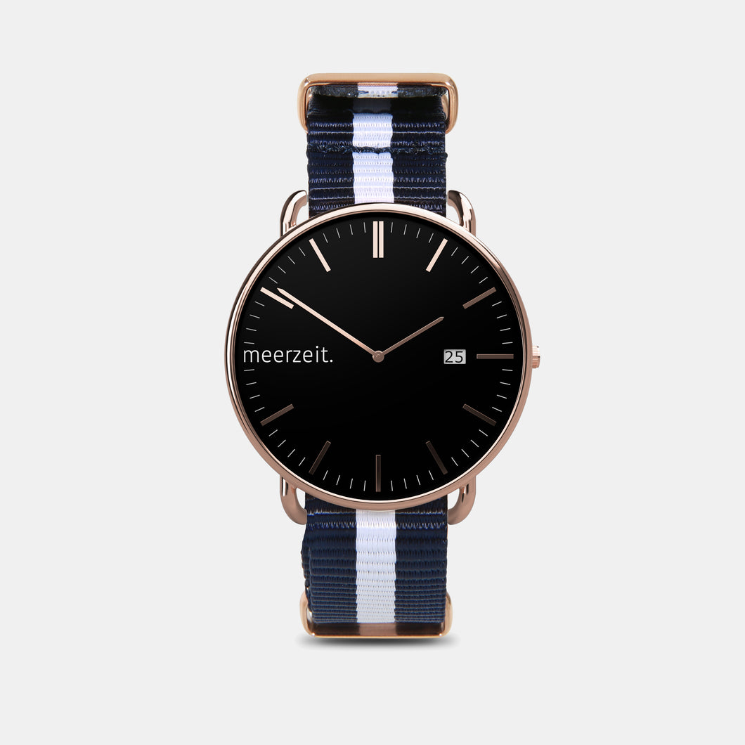 gezeiten - riffgat. - nylon blau-weiß - meer.zeit  Uhr, meerzeitStore, meerzeit. GmbH