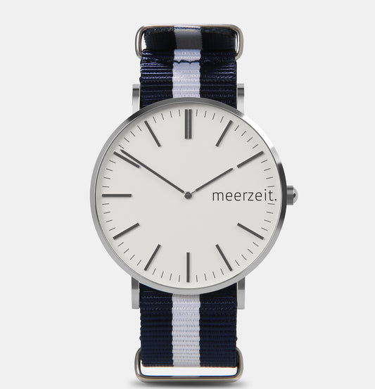 heimathafen - eversand. - nylon blau-weiß - meer.zeit  Uhr, meerzeitStore, meerzeit. GmbH