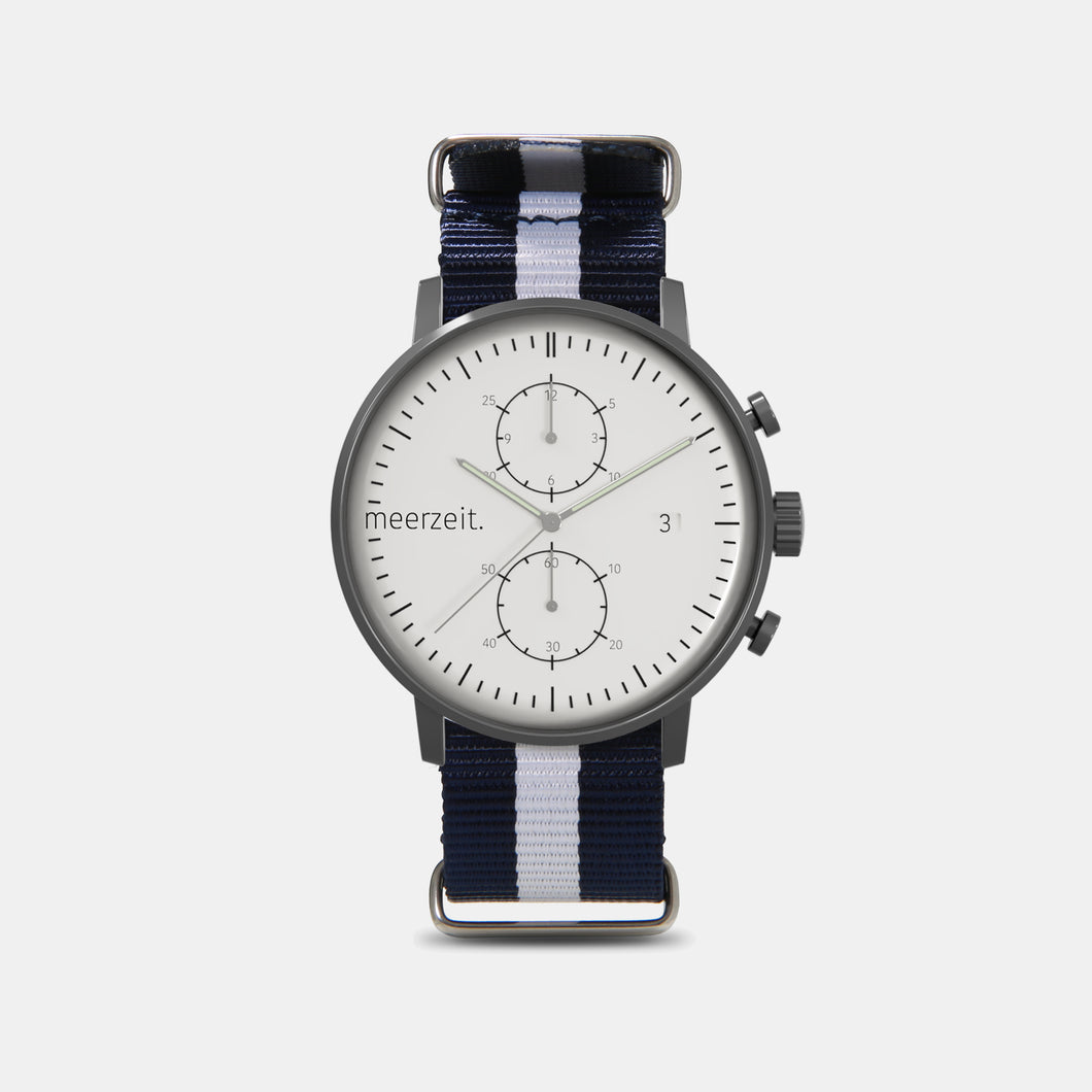 kompass - W° - nylon blau-weiß - meer.zeit  Uhr, meerzeitStore, meerzeit. GmbH