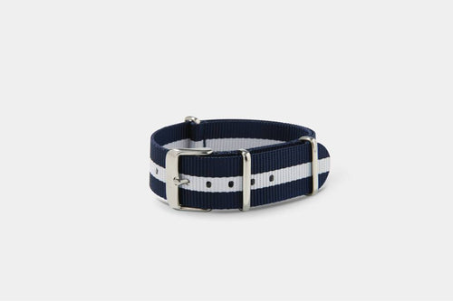 Nylonstrap blau-weiß-silber - meer.zeit  , meerzeitStore, meerzeit. GmbH