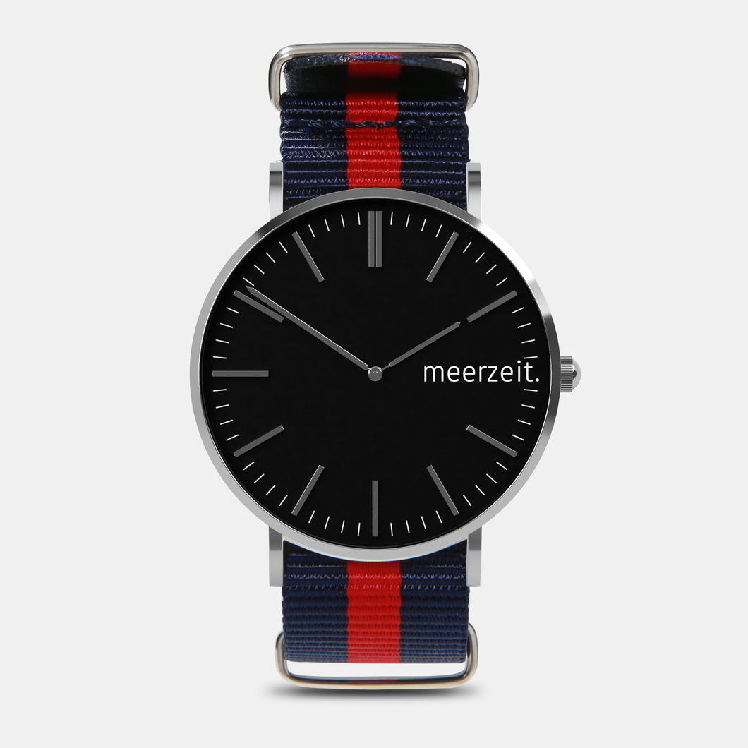 heimathafen - sülversand. - nylon blau-rot - meer.zeit  Uhr, meerzeitStore, meerzeit. GmbH